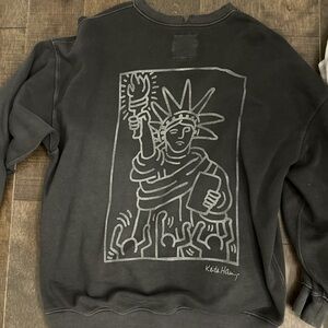 Aerie Black Graphic Crewneck Sweater